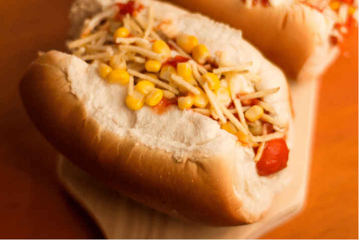 Loaded Brazilian Hot Dog in São Paulo, Brazil