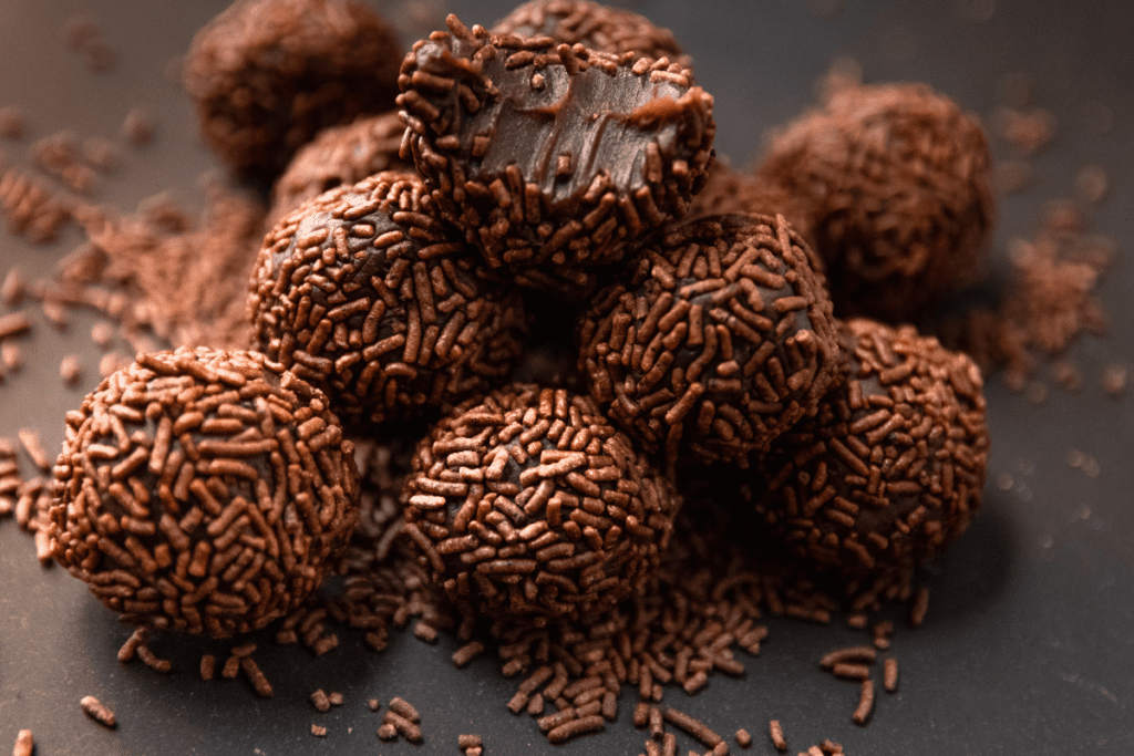 Brazilian chocolate Brigadeiros rolled in sprinkles
