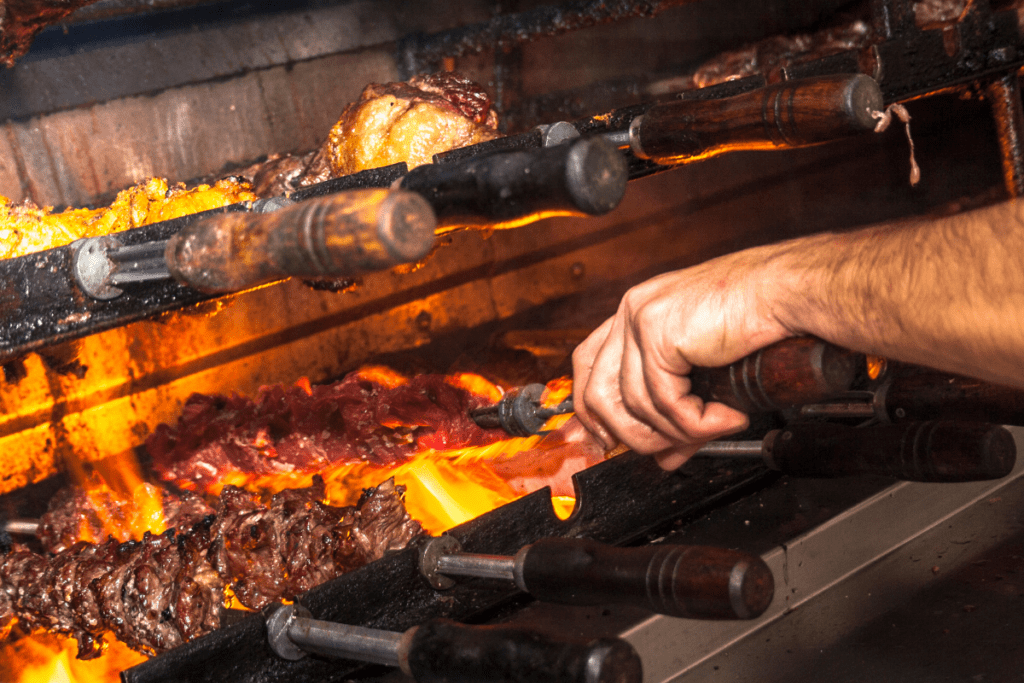 meats being grilled in traditional Brazilian churrasco style
