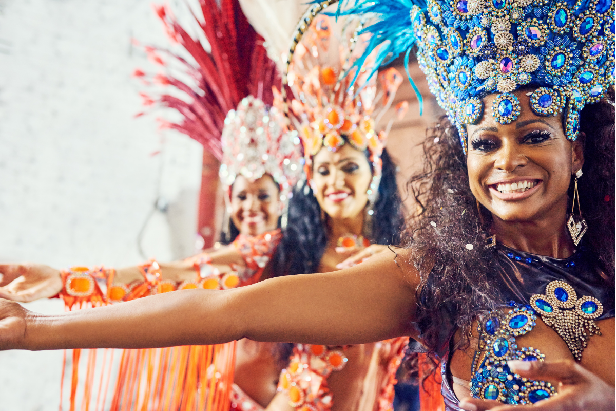 samba dancers in elaborate costumes