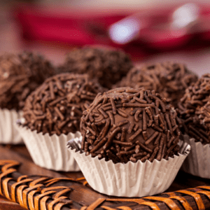 Brazilian chocolate ball desserts in paper cups