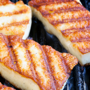 skewered brazilian grilled cheese with grill marks