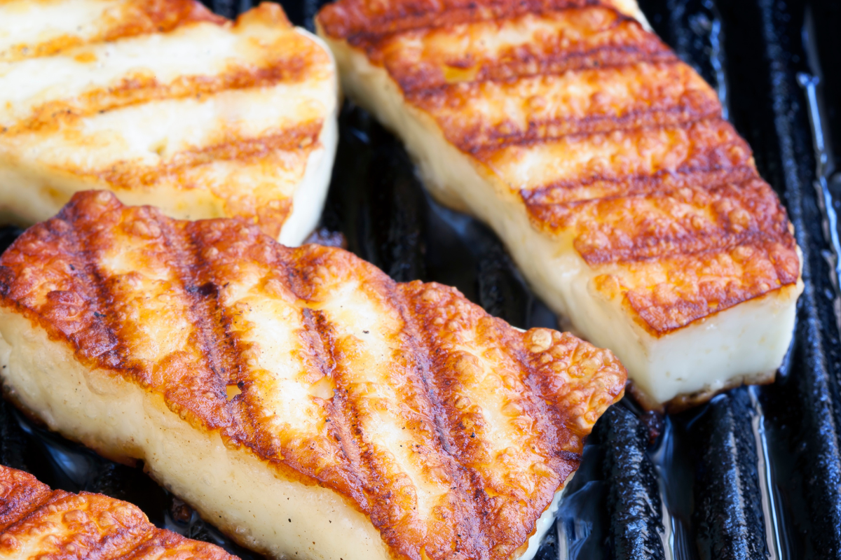 skewered brazilian grilled cheese with grill marks