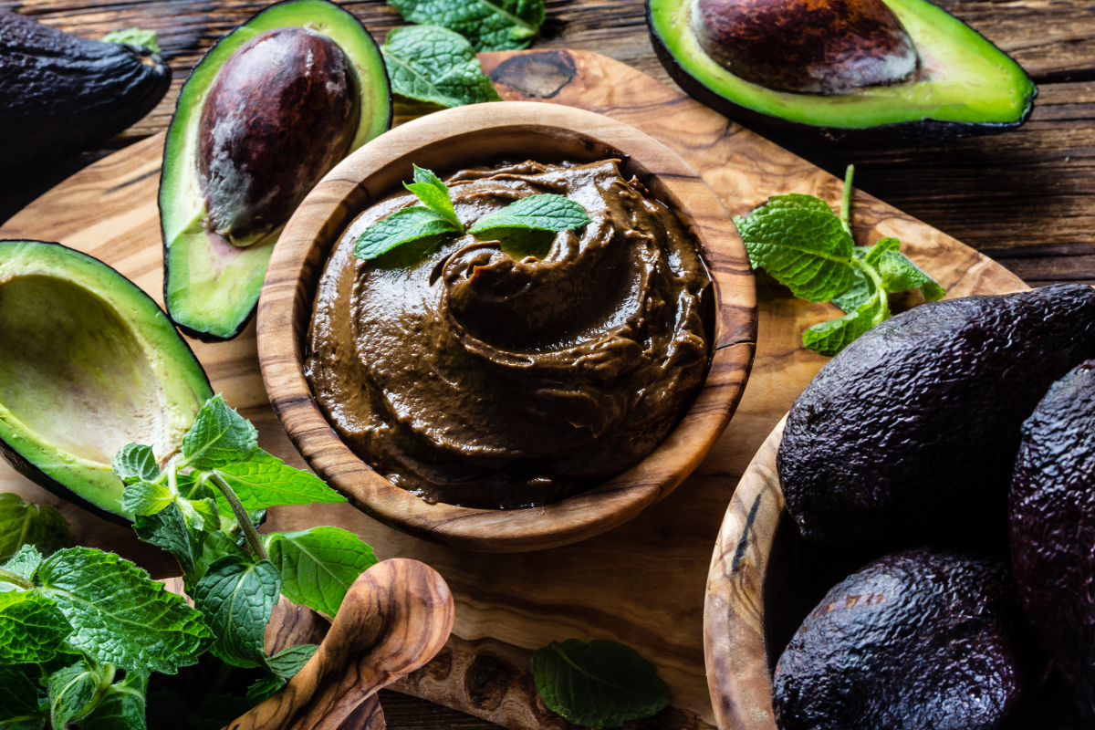 avocado chocolate mousse with mint garnish
