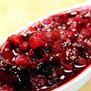 cranberry sauce in a white serving dish