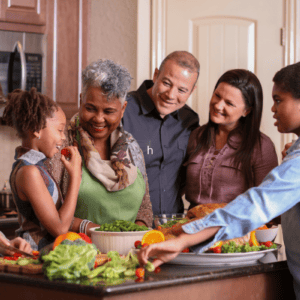 Family gathering for Thanksgiving dinner