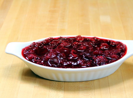 cranberries in a white serviing bowl