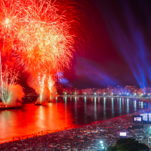 fireworks at Copacabana Beach for New Year's Eve in Brazil