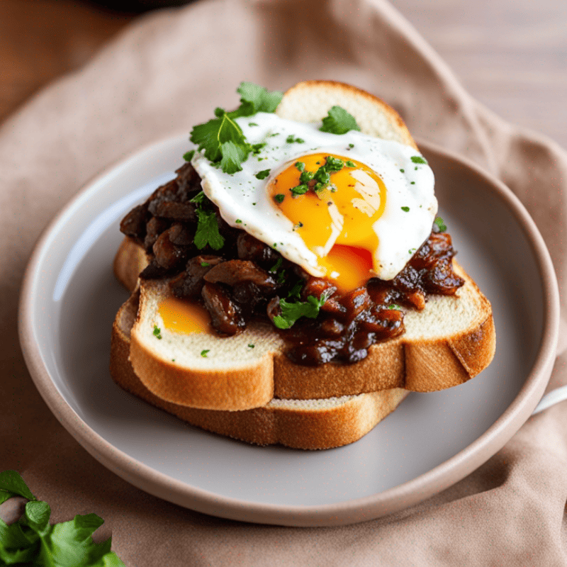 Valentine's Day Breakfast of Brazilian beans on toast with fried egg